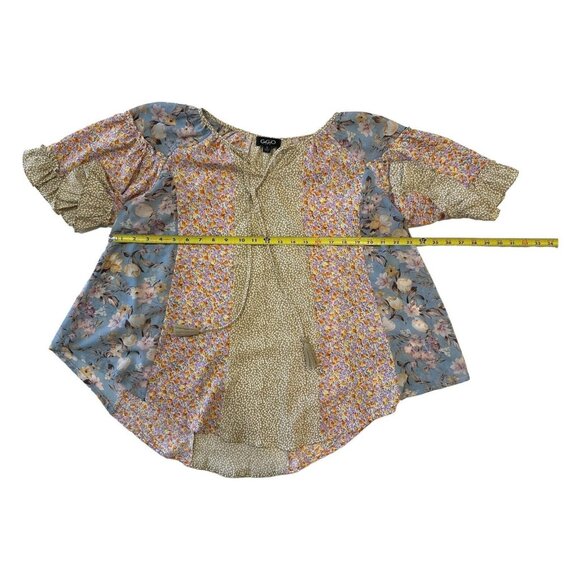 GIGIO USA Small Blouse Floral Ruffle Sleeve Boho Top Front Tassel Tie Flowy - Picture 7 of 10